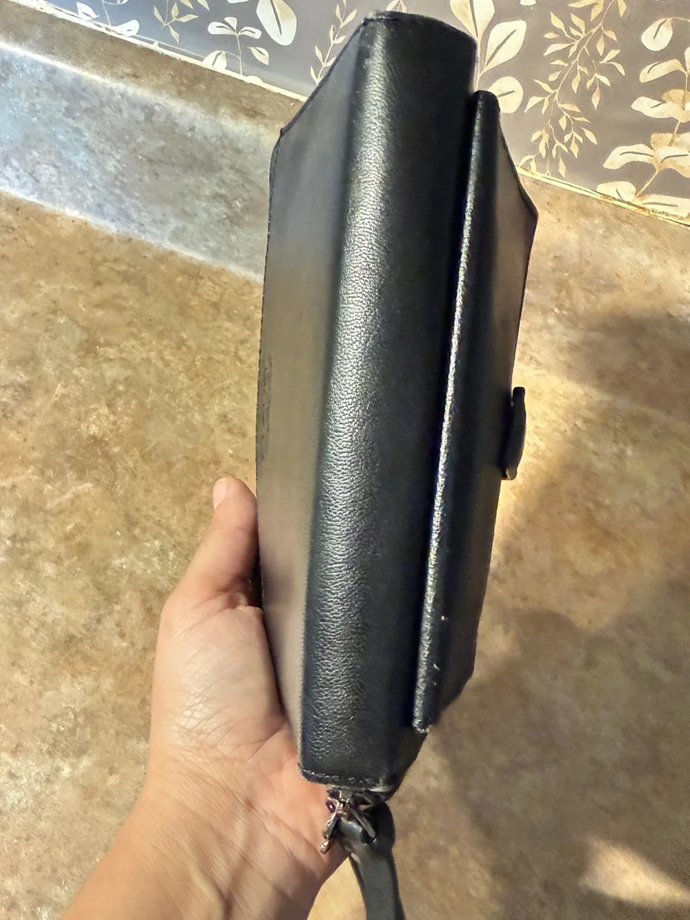 Rachel Black Leather Zip-Around Wristlet Wallet